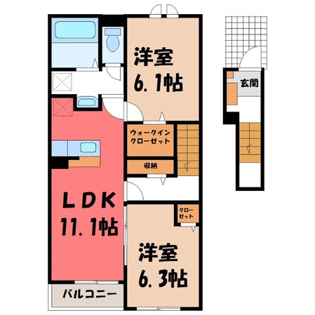 新鹿沼駅 徒歩12分 2階の物件間取画像